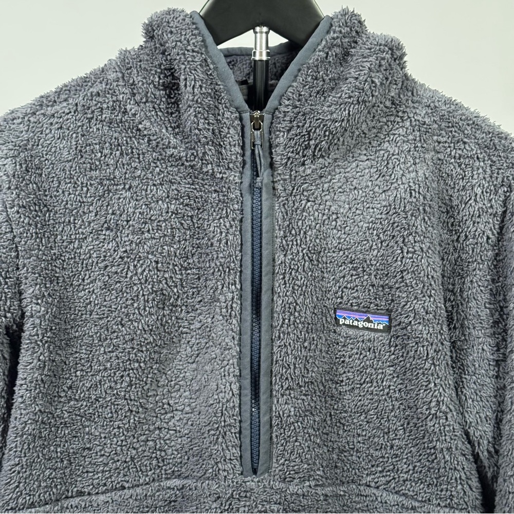 Patagonia Los Gatos Hooded Fleece Pullover Navy Blue/Grey Cozy Teddy Half Zip - Picture 4 of 10